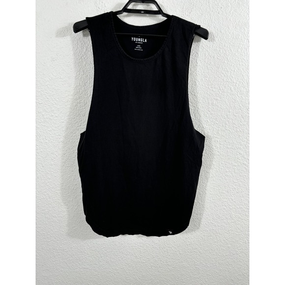 YoungLA Tank Top Mens Large Black Muscle Gym Drop Armhole Raw Edge Cotton 308 - Picture 1 of 9